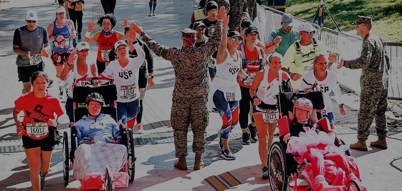 group crossing marine corps marathon finish line